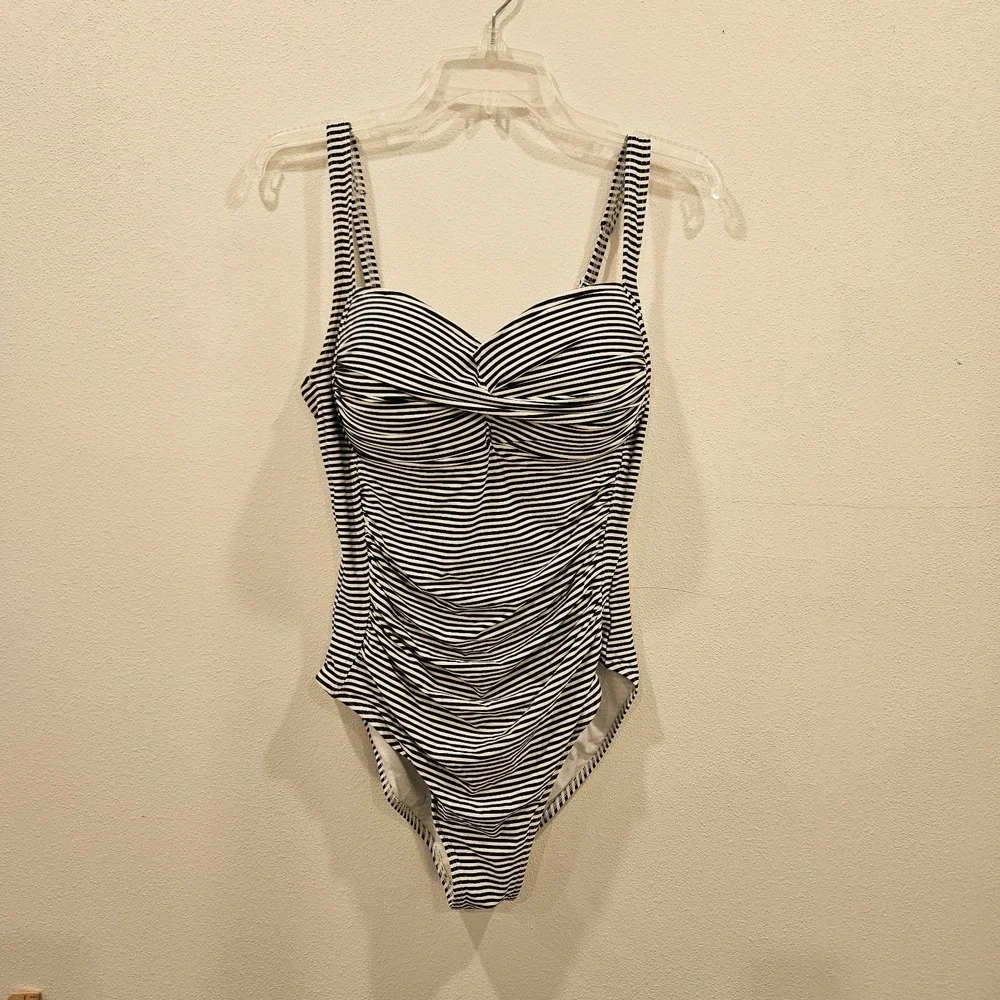 Bond Eye Australia One Piece Swimsuit Ladies Size 10 Striped Shirred Resort